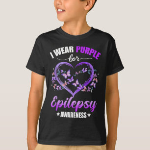 Heart Butterfly I Wear Purple For Epilepsy T-Shirt