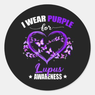 Heart Butterfly I Wear Purple For Lupus Awareness Classic Round Sticker