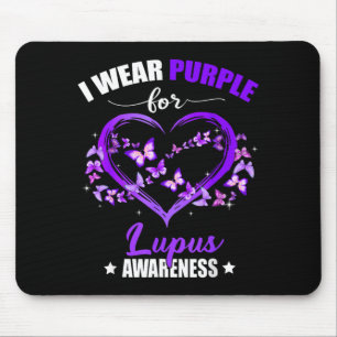 Heart Butterfly I Wear Purple For Lupus Awareness Mouse Pad