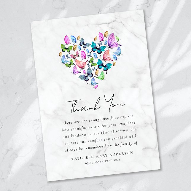 Heart Butterfly Sympathy Funeral Thank You Card (Creator Uploaded)