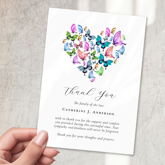 Heart Butterfly Sympathy Funeral Thank You Card (Creator Uploaded)