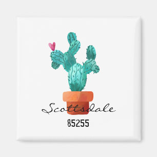 Heart Cactus Green Pink LOCATION ZIP CODE Fun Magnet