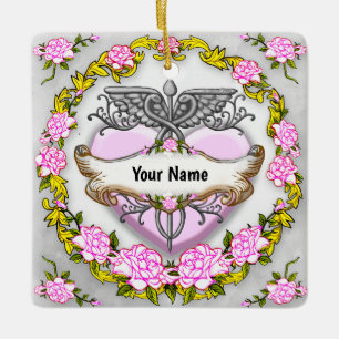 Heart Caduceus  Ceramic Ornament