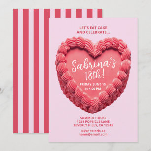 Heart Cake 18th Birthday Invitation (pink/red)