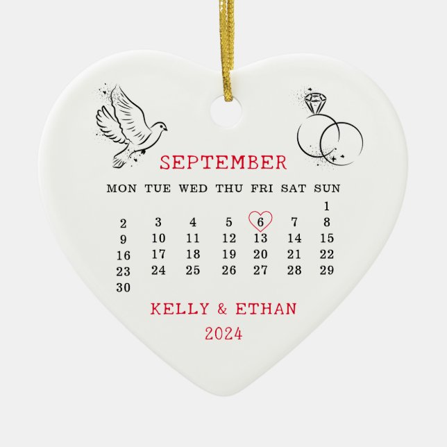 Heart Calendar Married Fall 2024 Ceramic Tree Decoration (Front)