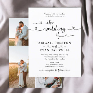 Heart Calligraphy 4 Photo White Budget Wedding Postcard
