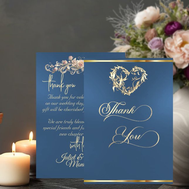 Heart & Calligraphy - Blue Thank You Card (Creator Uploaded)