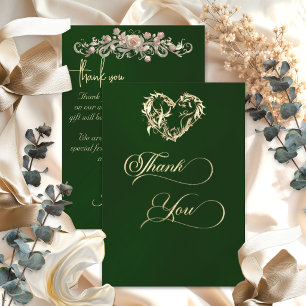 Heart & Calligraphy - Emerald Thank You Card