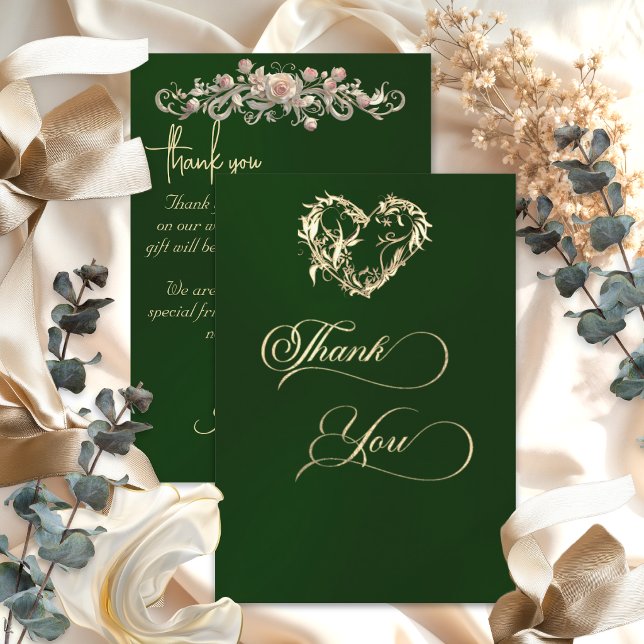 Heart & Calligraphy - Emerald Thank You Card (Creator Uploaded)