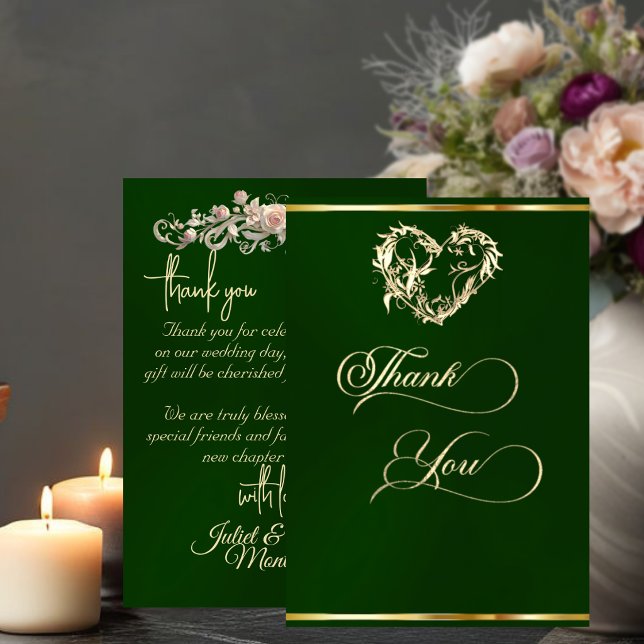 Heart & Calligraphy - Emerald Thank You Card (Creator Uploaded)