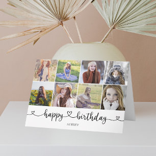 Heart Calligraphy Photo Happy Birthday Card