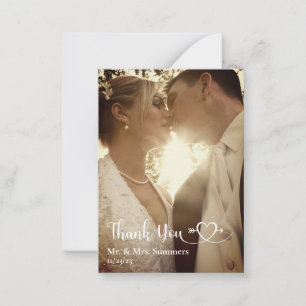 Heart Calligraphy Photo Wedding Thank You Budget  Card
