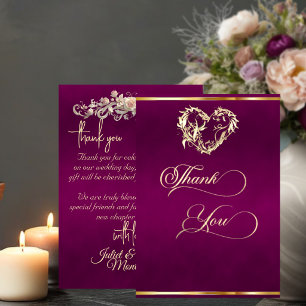 Heart & Calligraphy - Plum Thank You Card