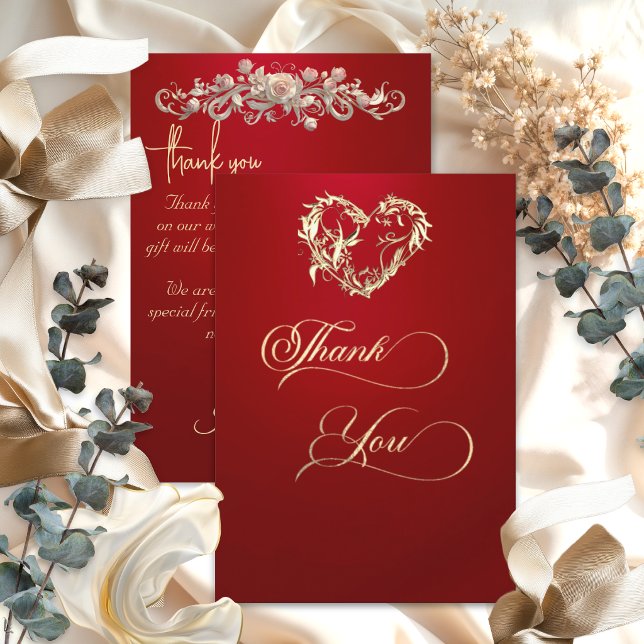 Heart & Calligraphy - Red Thank You Card (Creator Uploaded)