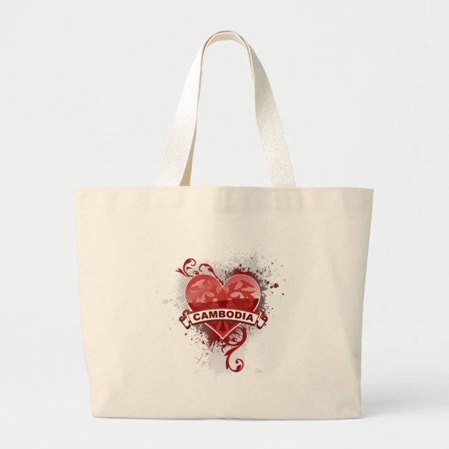 Heart Cambodia Large Tote Bag (Front)