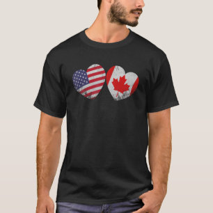 Heart Canadian American Flag Patriotic Family Heri T-Shirt