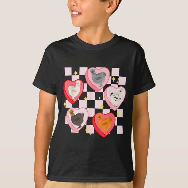 Heart Candy Silkie Chicken Valentine Farmer Animal T-Shirt (Front)