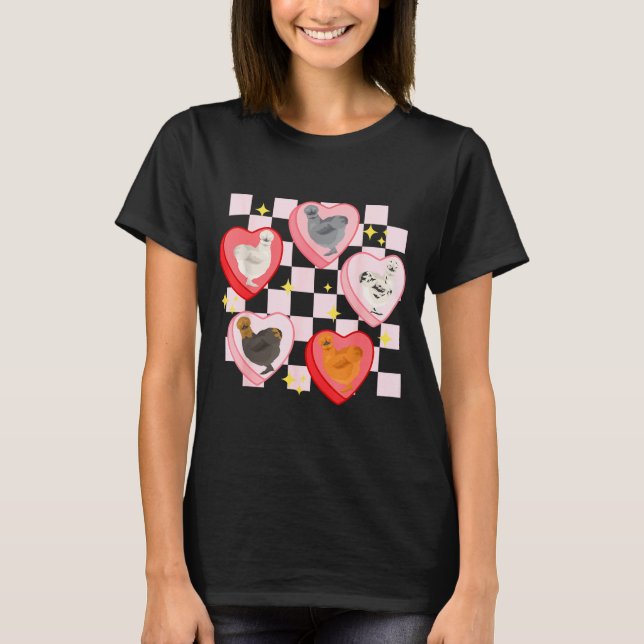 Heart Candy Silkie Chicken Valentine Farmer Animal T-Shirt (Front)