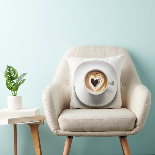 Heart Cappuccino In White Coffee Cup Cushion (Chair)