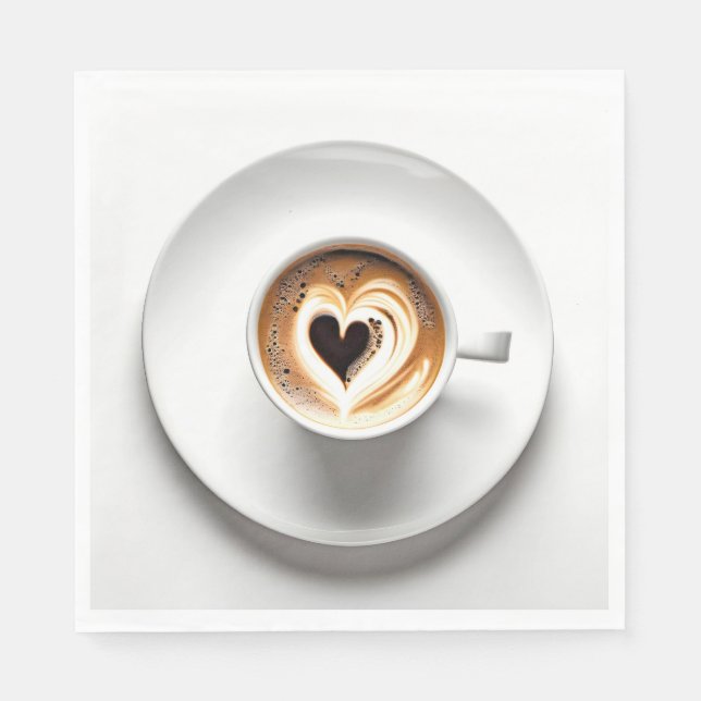 Heart Cappuccino In White Coffee Cup Napkin (Front)