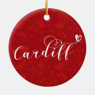 Heart Cardiff Flag, Caerdydd, Wales Ceramic Tree Decoration