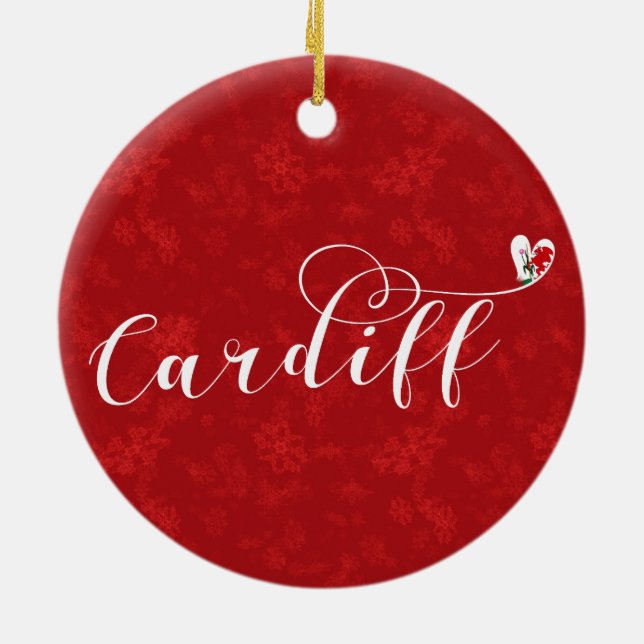 Heart Cardiff Flag, Caerdydd, Wales Ceramic Tree Decoration (Back)