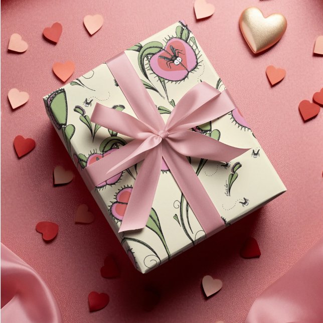 Heart Carnivorous Venus Flytrap Plant Hand-Drawn Wrapping Paper Sheet (Creator Uploaded)