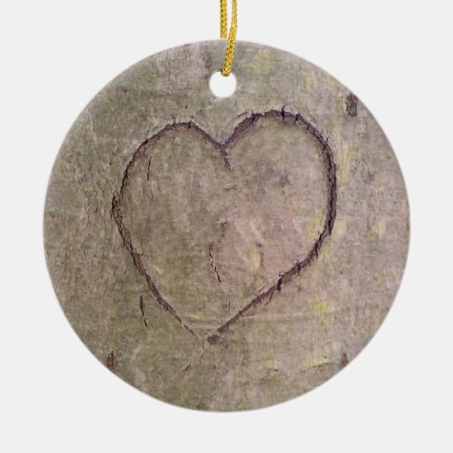 Heart Carved in a Tree Ceramic Tree Decoration (Front)