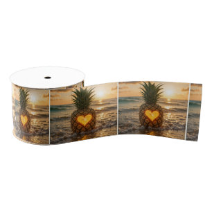 Heart Carved Into a Pineapple On a Beach Grosgrain Ribbon