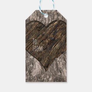 Heart Carved Tree Trunk Bark Rustic Wedding Gift Tags