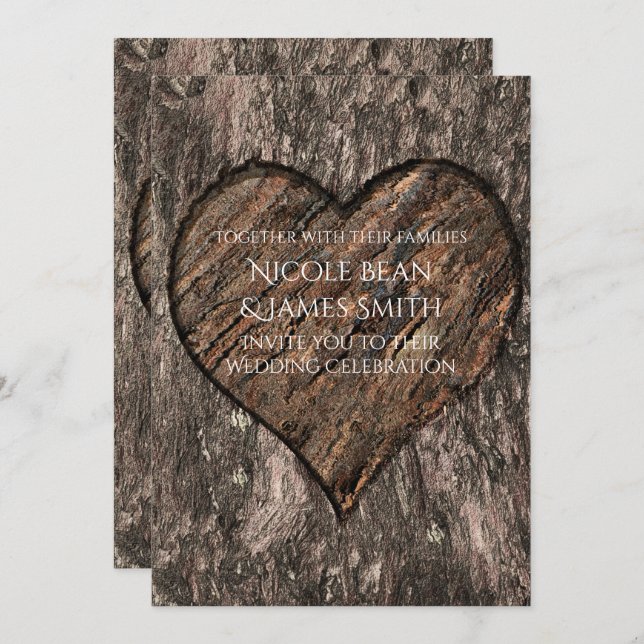 Heart Carved Tree Trunk Rustic Wedding Invitations (Front/Back)