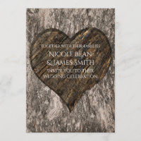 Heart Carved Tree Trunk Rustic Wedding Invitations