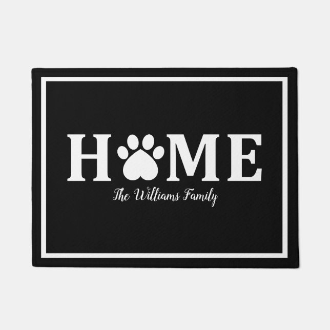 Heart Cat Paw Print - HOME- Personalised Doormat (Front)