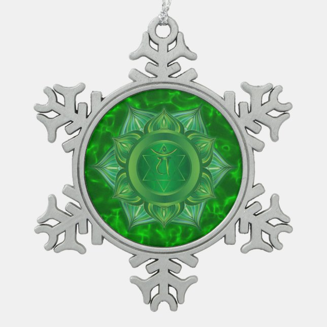 Heart Chakra Pewter Snowflake Ornament (Front)