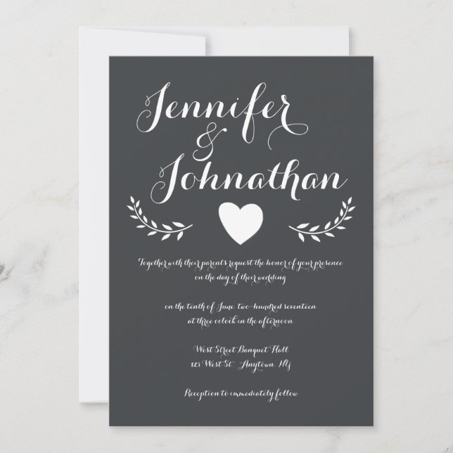 Heart chalkboard wedding invitations (Front)