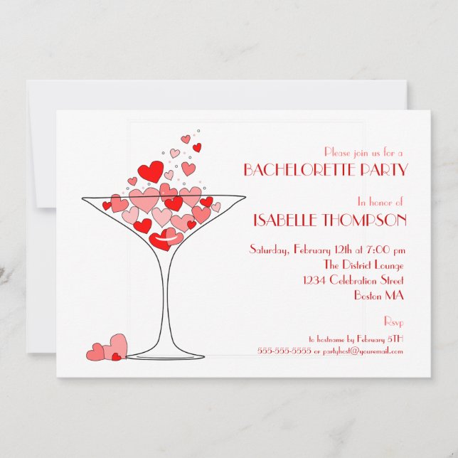 Heart Champagne Bachelorette Party Invitation (Front)