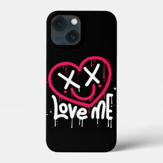 heart character with dead eyes and smile sprayed iPhone 13 mini case