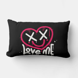 heart character with dead eyes and smile sprayed lumbar cushion