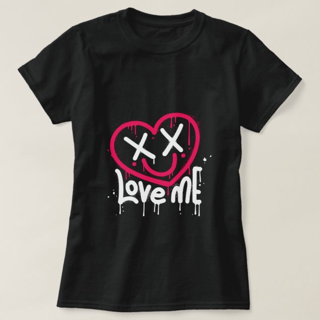 heart character with dead eyes and smile sprayed T-Shirt (Design Front)