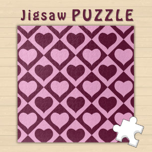 Heart Chequerboard Pattern Bordeaux Pink - Jigsaw Puzzle