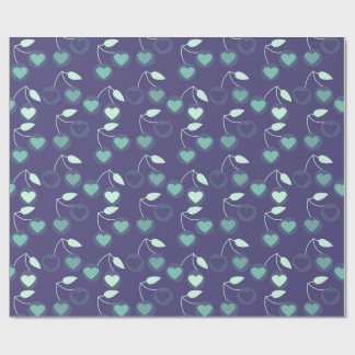heart cherries blue wrapping paper