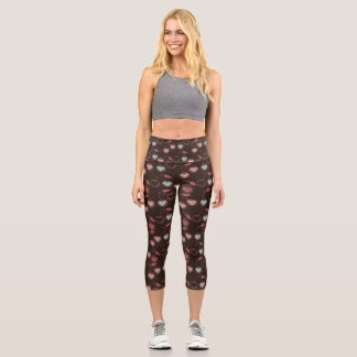 heart cherries brown capri leggings