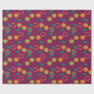 heart cherries magenta wrapping paper