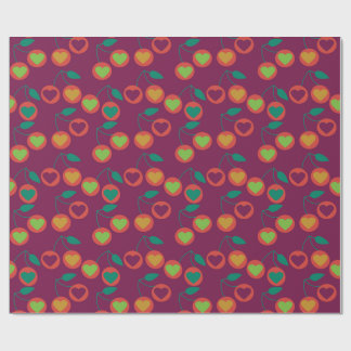 heart cherries magenta wrapping paper