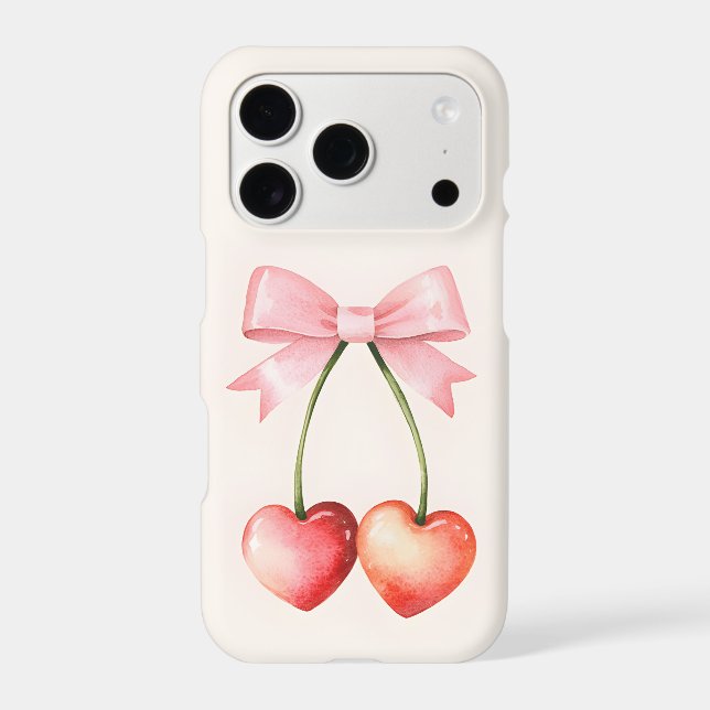 Heart Cherry Bow iPhone Case | Pink Coquette (Back)
