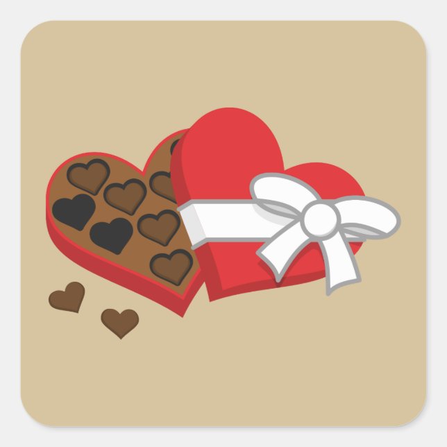 Heart Chocolate Gift Box - Valentine's Day Square Sticker (Front)
