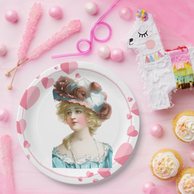  Heart Circle Vintage  Lady Modern  Paper Plates (Party)