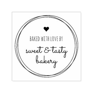 Heart & Circles Sweet Baked With Love Custom Name Self-inking Stamp
