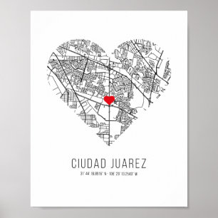 Heart Ciudad Juarez City Map (Mexico) Poster