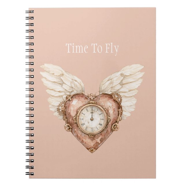 Heart Clock White Wings Notebook (Front)